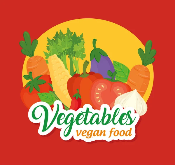 Banner se zeleninou, konceptem zeleniny a veganským jídlem, se sadou zeleniny — Stockový vektor