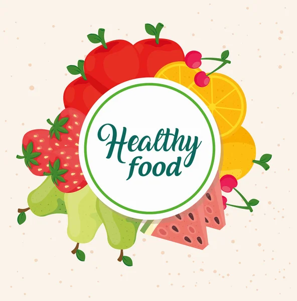 Prapor zdravé stravy, s čerstvým ovocem — Stockový vektor