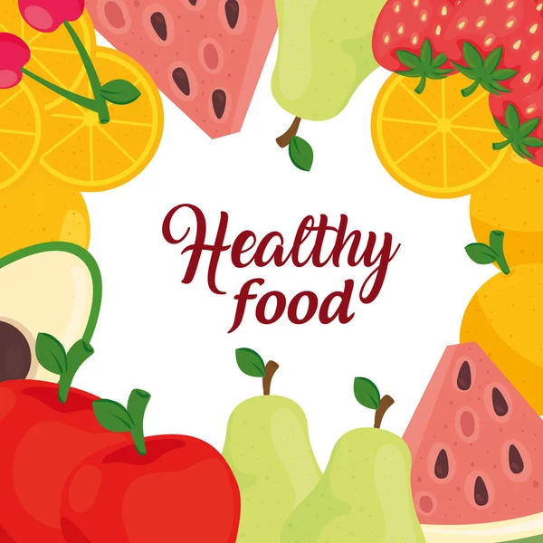 Bannière d'aliments sains, avec des fruits frais — Image vectorielle