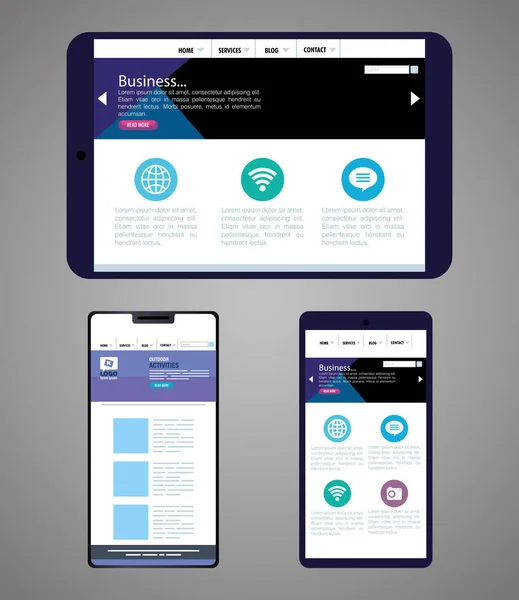 Web responsivo mockup, desenvolvimento de site conceito no dispositivo tablet e smartphones — Vetor de Stock