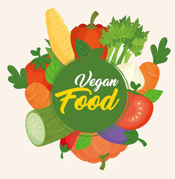 Baner z warzywami, koncepcja żywności wegańskiej, ramka okrągła z warzywami — Wektor stockowy