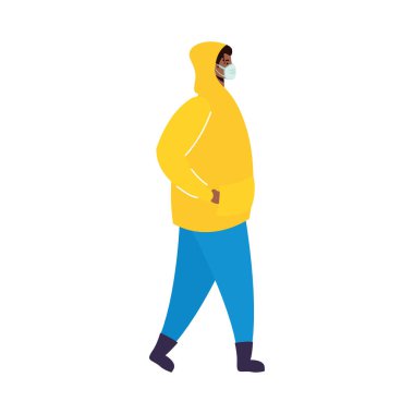 Tıbbi maske takan Afro genç adam.