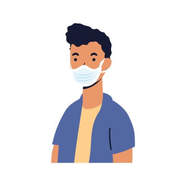 Tıbbi maske takan genç adam.