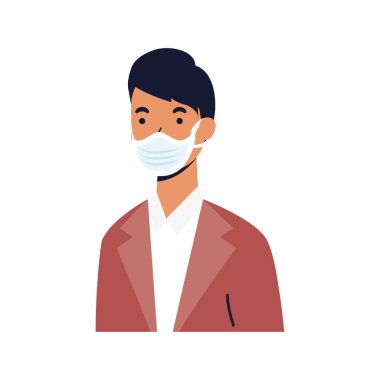 Tıbbi maske takan genç adam.