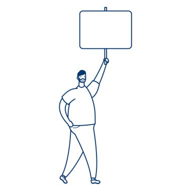 Tıbbi maskeli bir adam pankartla protesto ediyor.