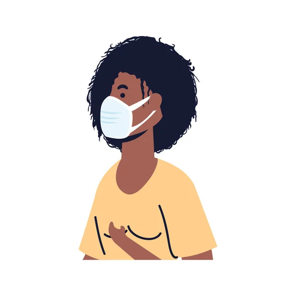 Афро молодая женщина в медицинской маске характер — стоковый вектор