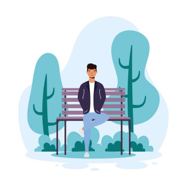 Park sandalyesinde oturan genç adam Avatar karakteri.