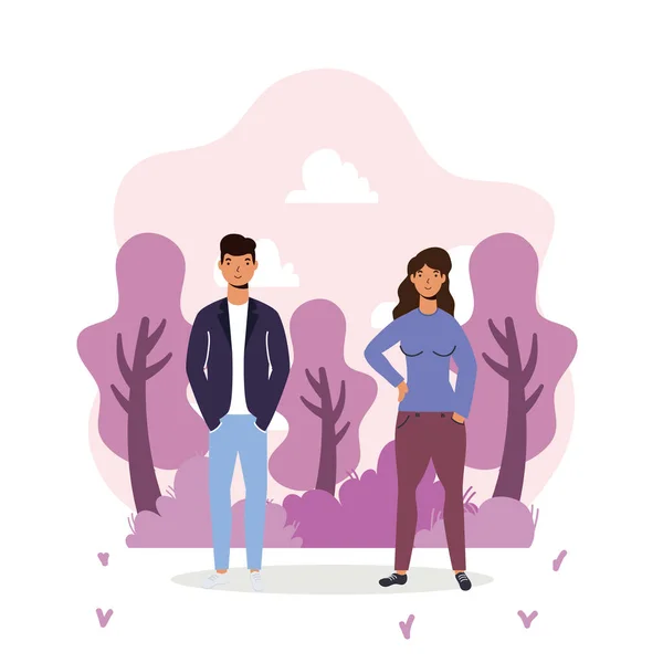 Jeune couple amoureux avatars personnages — Image vectorielle