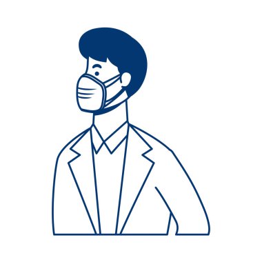 Tıbbi maske takan genç adam.