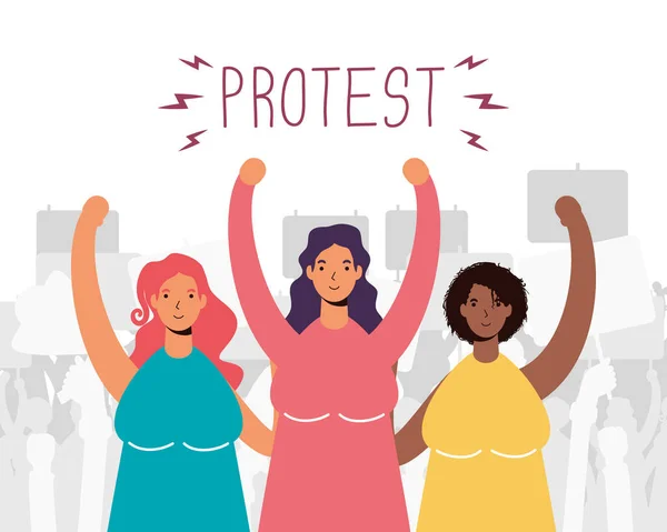 Fajok közötti nők csoport tiltakozó karakterek — Stock Vector