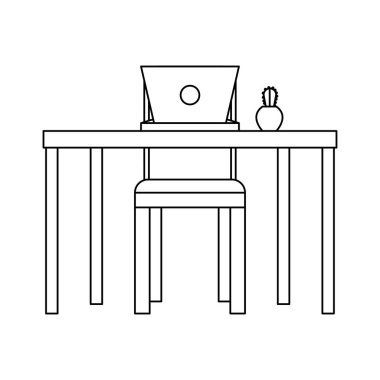 Dizüstü bilgisayarı ve ev bitkisi sahnesi olan işyeri