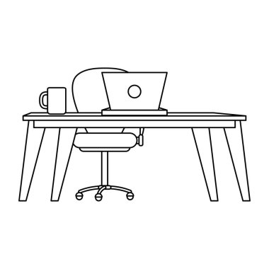 Dizüstü bilgisayarı ve kahve fincanı sahnesi olan bir ofis.