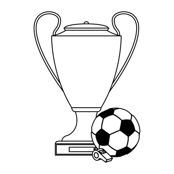 Futebol futebol esporte balão futebol com árbitro apito e troféu copo —  Vetores de Stock