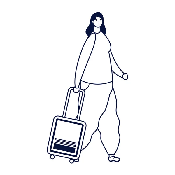 Νεαρή γυναίκα ταξιδιώτη με βαλίτσα avatar χαρακτήρα — Διανυσματικό Αρχείο