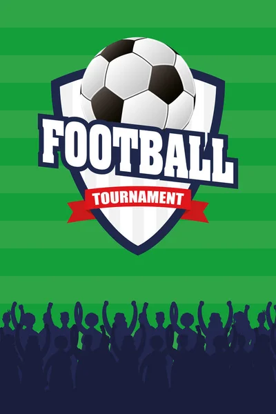 Manifesto sportivo di calcio con palloncino in scudo — Vettoriale Stock