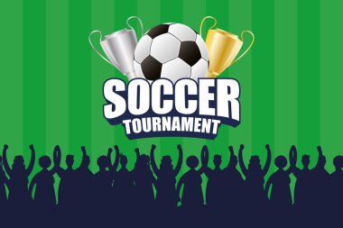 Balonlu ve kupalı futbol amblemi posteri