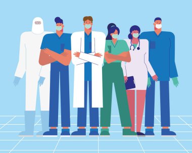 Tıbbi maske takan profesyonel doktorlar.