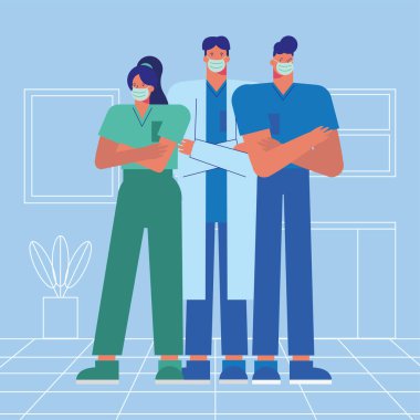 Tıbbi maske takan profesyonel doktorlar.