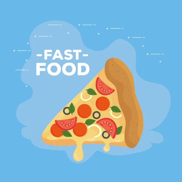 Fastfood poster, met plakje pizza — Stockvector