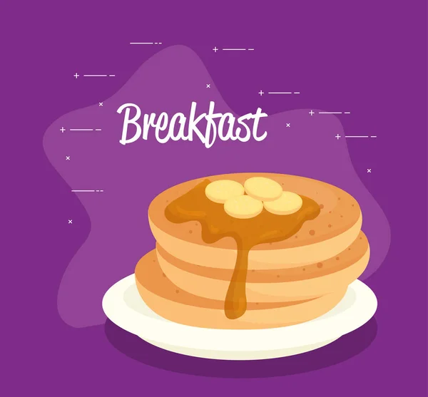 Breakfast poster, pancakes with syrup — Stock Vector