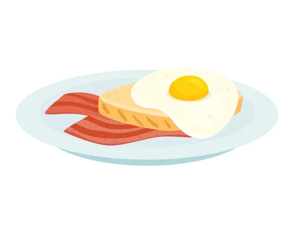 Telur goreng dengan bacon, pada latar belakang putih - Stok Vektor