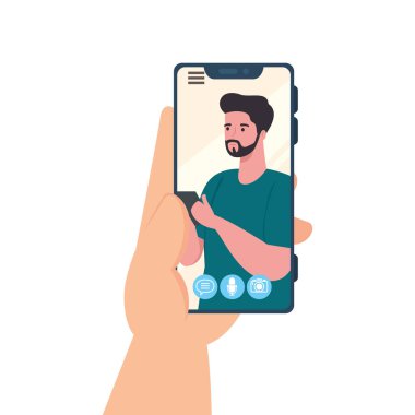 Ekranda insan ve sosyal medya kavramlarıyla el ele tutuşan akıllı telefon görüntüsü.