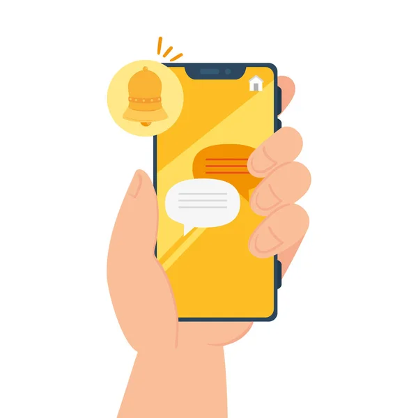 Mensagens de bate-papo online com notificação de alerta no smartphone, comunicação digital de bate-papo on-line —  Vetores de Stock