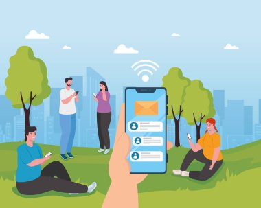 akıllı telefonları kullanan gençler, sosyal medya ve iletişim teknolojisi kavramı