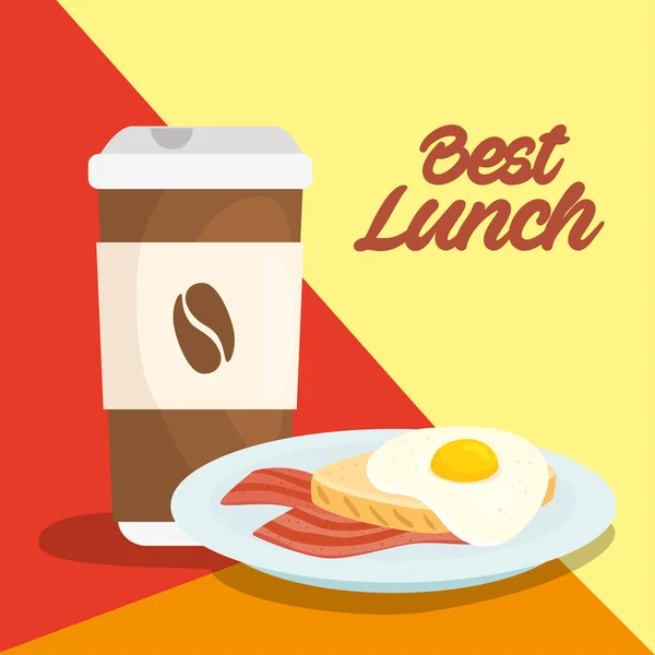 Fast food poster, egg fried with coffee drink — Stock Vector