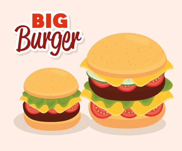 Gyorsétterem plakát, nagy hamburgerekkel — Stock Vector
