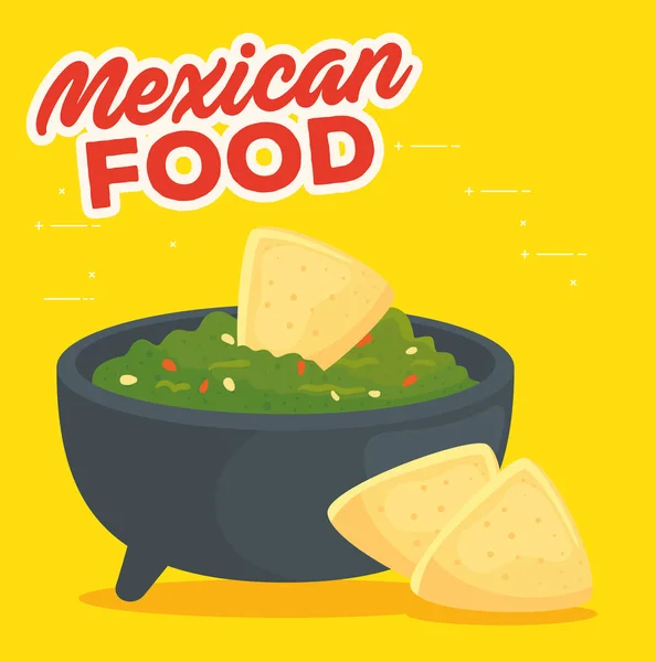 Póster de comida rápida, guacamole con nachos — Vector de stock