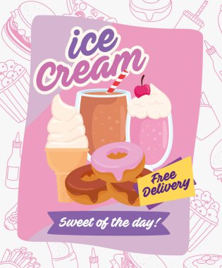 Dondurma ve lezzetli tatlı yiyecekler.