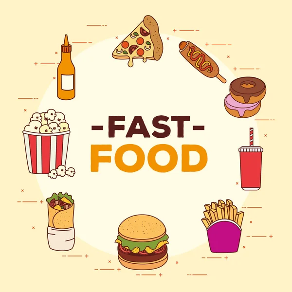 Fast-Food-Poster, mit Rahmen rund um Fast Food — Stockvektor