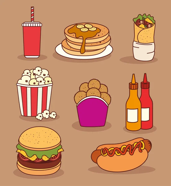 Set di icone, delizioso fast food — Vettoriale Stock