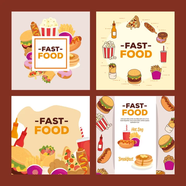 Fijar carteles, comida rápida deliciosa — Vector de stock