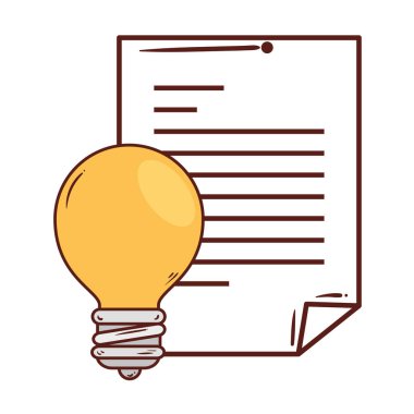 Beyaz arkaplanda ampul bulunan kağıt belge