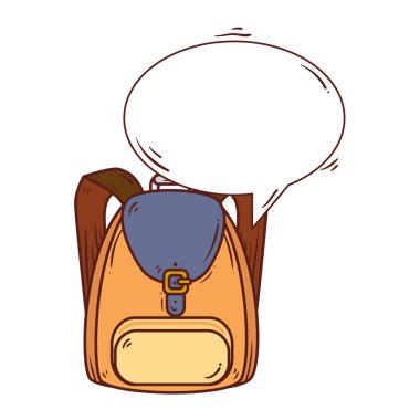 Konuşma baloncuklu okul çantası, beyaz arkaplan