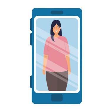 Asyalı kadın akıllı telefon aygıtı, sosyal medya konsepti