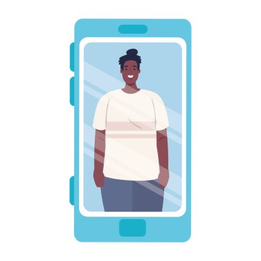 Akıllı telefon cihazında afro erkek, sosyal medya kavramı