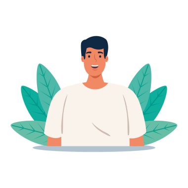 Doğa sahnesinde gündelik kıyafetleri olan yakışıklı bir genç.