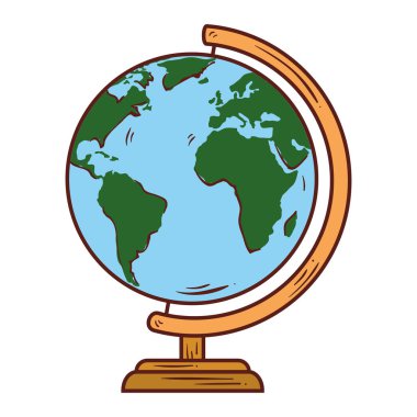 Dünya gezegeninin beyaz arka planda okul tedariği