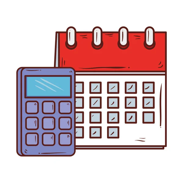 Calcolatrice matematica con promemoria calendario, su sfondo bianco — Vettoriale Stock