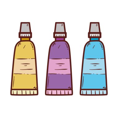 Beyaz arka planda boya tüpleri var.