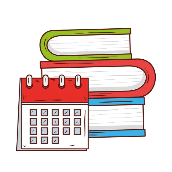 Símbolo de escola, lembrete de calendário em pilha de literatura de livros — Vetor de Stock