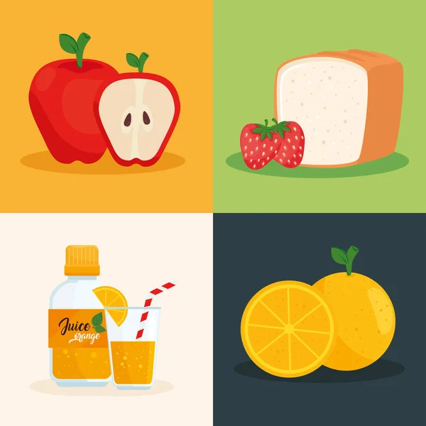 Set of fresh and healthy fruits — Stock Vector