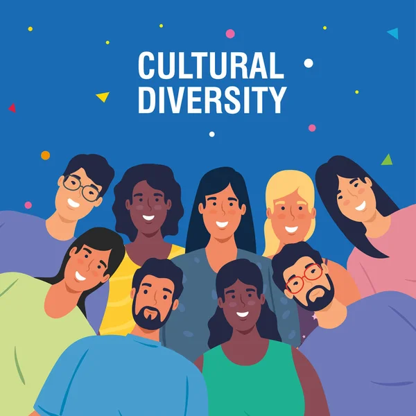 Jeunes multiethniques ensemble, concept culturel et diversité — Image vectorielle