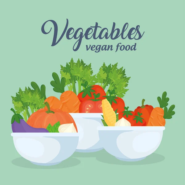 Banner with vegetables in bowls, concept healthy food — Stock Vector