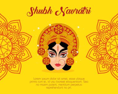 Maa durga ve mandala dekorasyonlu mutlu Navratri kutlama posterleri.