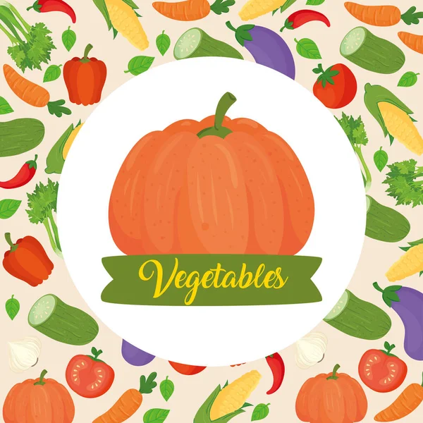 Bandeira com abóbora no fundo de verduras — Vetor de Stock