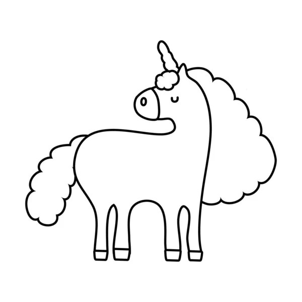 Carino unicorno magico personaggio linea stile icona — Vettoriale Stock